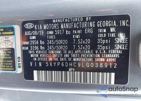 2020 Kia Telluride S from USA, damaged, VIN 5XYP6DHC9LG038912
